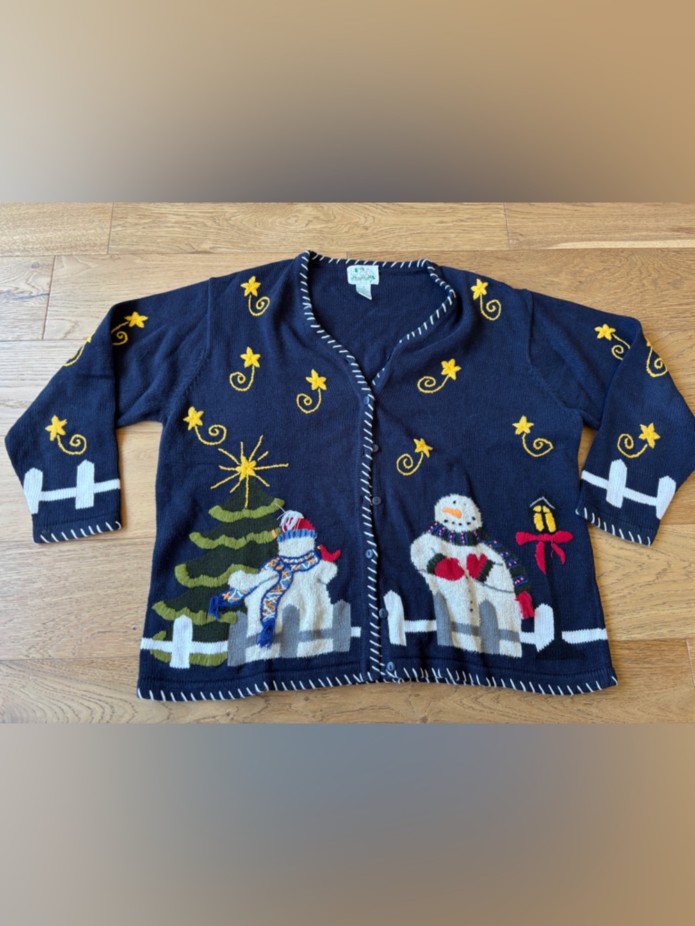90’s Quacker Factory snowman embroidered cardigan womens XL 1x